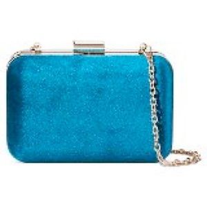 Who What Wear Velvet Hard Case Clutch-Vision Blue